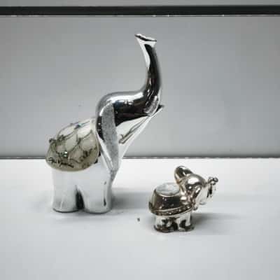 Italian Silver Elephant Figurine Duo Gai Mattiolo Rhinestone & Carlo Pignatelli