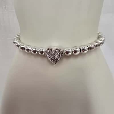  Womens Silver Adjustable Heart Diamante Bracelet.