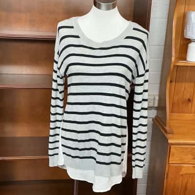 Witchery Womens  Size 12 Long Sleeve Top Black  / Grey / Striped / White 