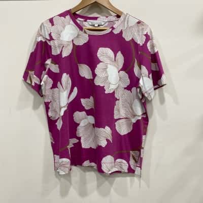 Sportscraft Womens  Size XL Short Sleeve Top Floral / Purple / White 