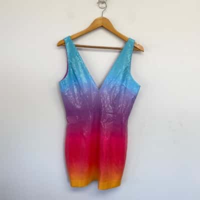 RUNAWAY Rainbow Malibu Mini Dress  Size 12 