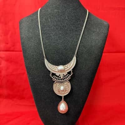 Silver Tone Bohemian Crescent Moon Necklace