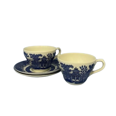 Blue Willow Made in England 2 Cup & Saucer Sets