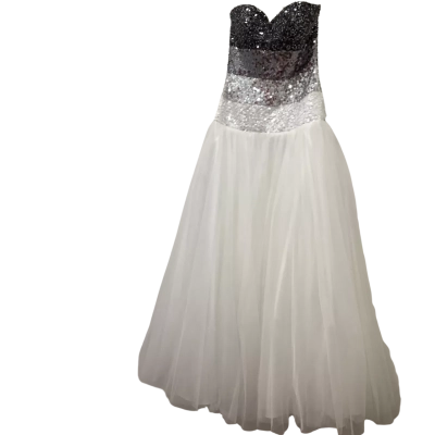 Ferrari Womens  Size 10 Bridal Dress / Formal Dress Black  / Silver / White Sequined Bodice  Over Tulle   RRP 243.50 
