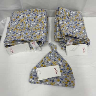 Seed Heritage Baby ONE Size Beanie & 2 Blankets/Wraps Cotton Grey RRP$77