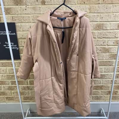 French Connection Womens oversized, belted faux-leather longline puffer coat in a warm camel/nude shade Size 4 