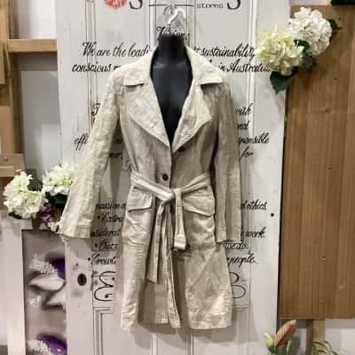 Rossetti Brand! 100% PURE LINEN! THE PERFECT SUMMER OUTTER WEAR JACKET! Womens  Size 10 Trench Coat Beige 