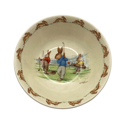 Vintage Bunnykins Royal Doulton Bunnies Playing Golf Bowl CUBES