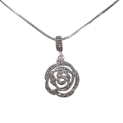  Women's Silver and Marcasite Rose Necklace 