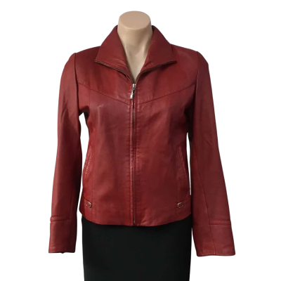 By Alex Womens Size S Dark Red Genuine Lamb Leather Front Zip Jacket 