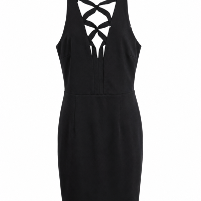 Forever New Womens Size 12 Black Criss Cross Neck Dress