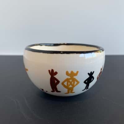 Handcrafted Ceramic Bowl painted with Painted Tribal Like Figures