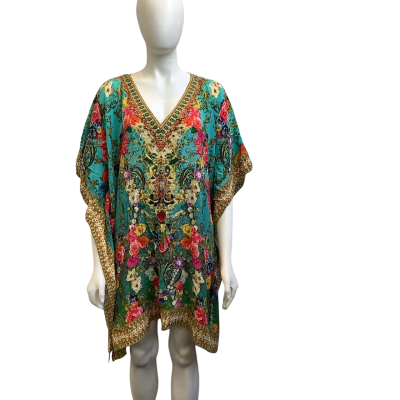 Airllywood Womens To Fit Upto Size 16 Floral Silk Kaftan Top Multicoloured