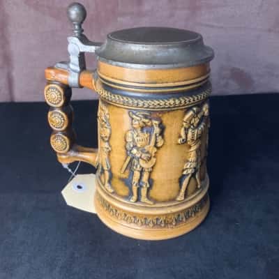 German Gerz Lidded Zinn Beer Stein Beer Mug