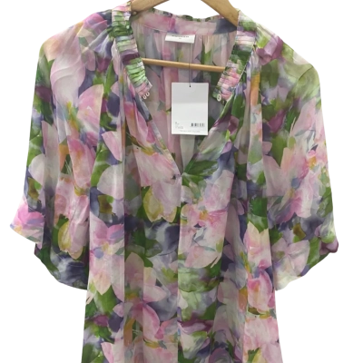 Sussan Womens  Size 18 sheer Short Sleeve Top Floral 