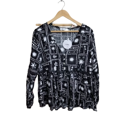 Miracle Womens  Tobias Black/White Patterned Long Sleeve Top  US 8, AU 12