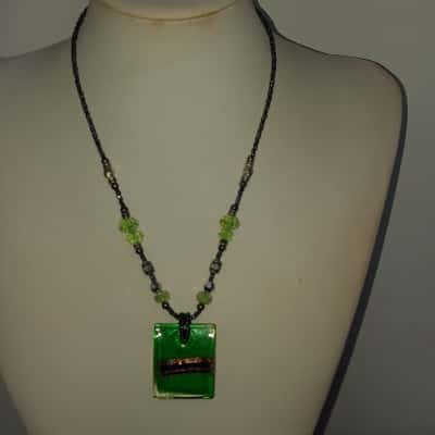 Murano Like Glass Pendant On Crystal & Bead Necklace