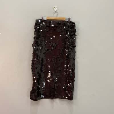 Lioness Womens  Sequins Size XL Midi Skirt Black  