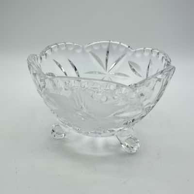 Crystal Floral Pattern Tri Footed Bowl 