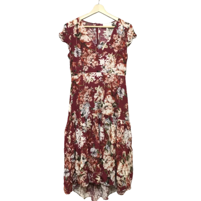 Witchery Women's  Size 10 Maroon Floral Midi Dress