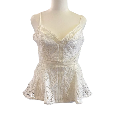 Zimmermann Womens  Size 1 Shoestring Strap Top White Eyelet fabric