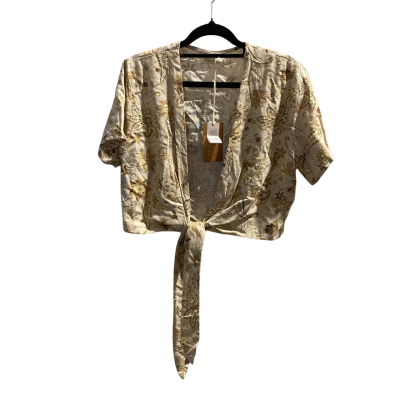 BNWT Ghanda Womens Size M Multicoloured Beige/Brown Cropped Top with Short Sleeve Top RRP $39.95
