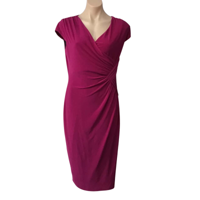 Anthea Crawford Womens Size 12 Fuschia Pink V-neck Midi Como Dress (new)