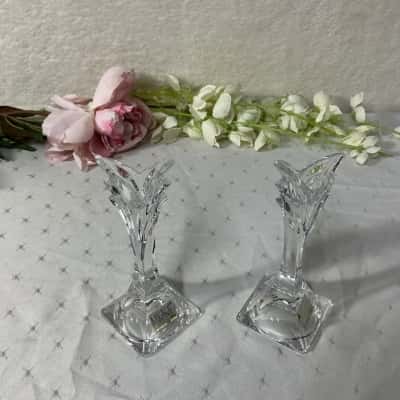 Pair of Mikasa Lead Crystal "Deco" Candle Holders