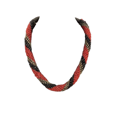  Womens Vintage Beaded Necklace Black  / Red Seed Beads