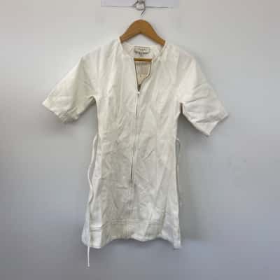 Staple the Label Off White Short SLeeve Cotton Front Zip Mini Dress  Size 6 