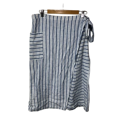 Jag Womens Size 16  Blue / White Striped 100% Linen Midi Wrap Skirt