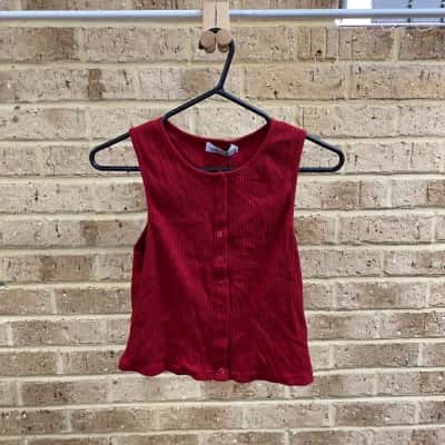 Atmos&Here Womens Serena Button Front Tank DEEP RED Size 10 