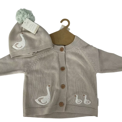 Kaiser Mini Baby Knitted Cardigan and Beanie - Goose - 6-12m