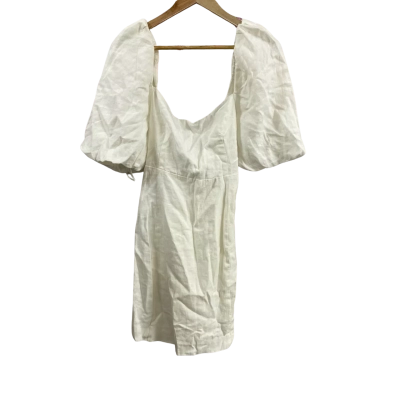 Seed Heritage Womens  Size 14 Linen Puff Sleeve Mini Dress Whisper White