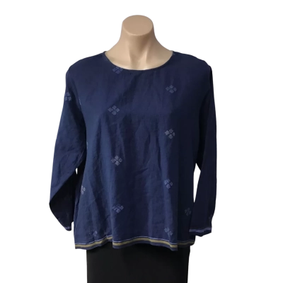 Runaway Bicycle Womens Size S / M Navy Blue / Pattern 3/4 Sleeve Cropped Top 