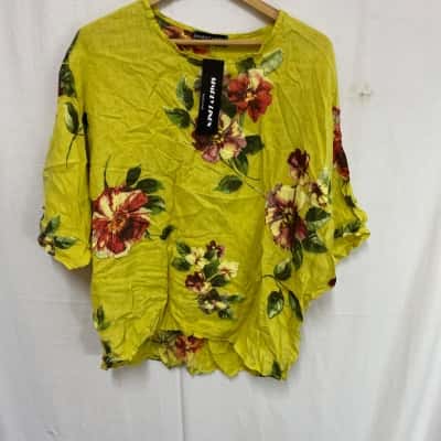 Simply Linen Italy Boxy Blouse Size M in Mustard Yellow