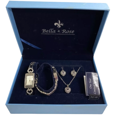Womens Bella & Rose 4 Piece Silver Tone Jewellery Set 