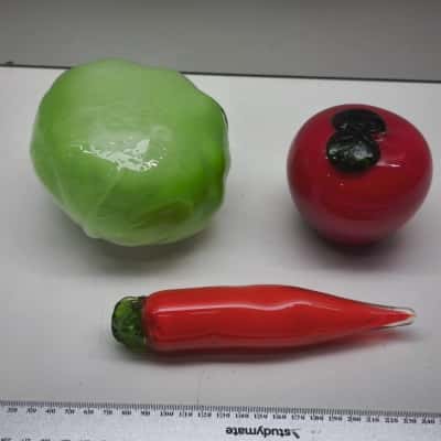 Vintage Hand Blown Art Glass Fruit Vegetable Ornament Set 3pcs