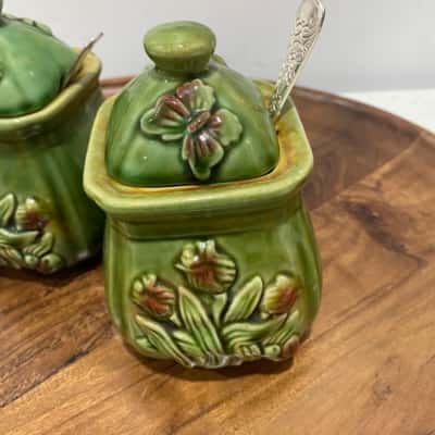 Vintage Condemnat Jars green Cetamic 