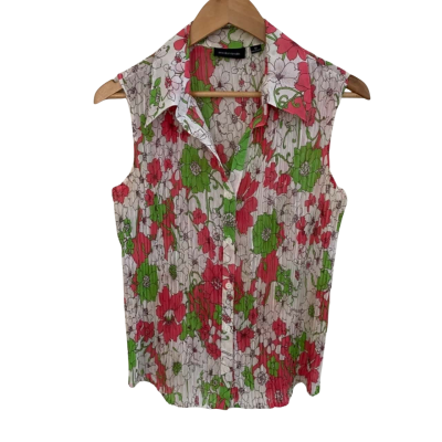 Gordon Smith Womens  Size 12 Button Up Top / Singlet Top / Sleeveless Top Floral / Green / Pink  