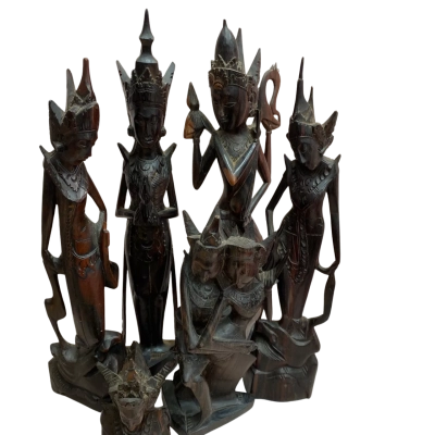 Vintage Balinese Handcrafted Wood Figure Set