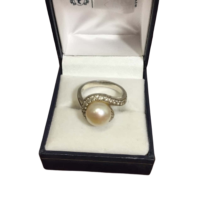  Womens Pearl Bling Ring 925 Silver 