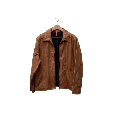  Unisex  Size L / M tan zip front leather jacket with pockets 