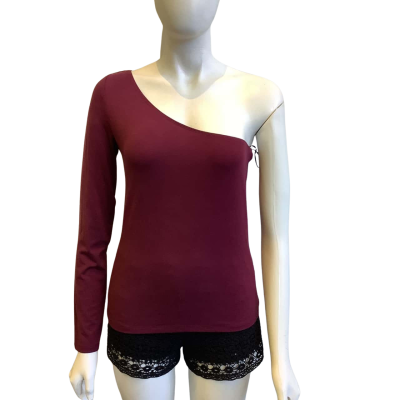 BNWT Sportsgirl Women's Size M Long Sleeve Off Shoulder T-Shirt Maroon 