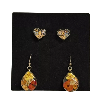 Pair of Sterling Silver (925) and Resin Floral Earrings