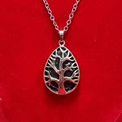  Women's Necklace  Tree Pendant Necklace with Iridescent Blue Stone 