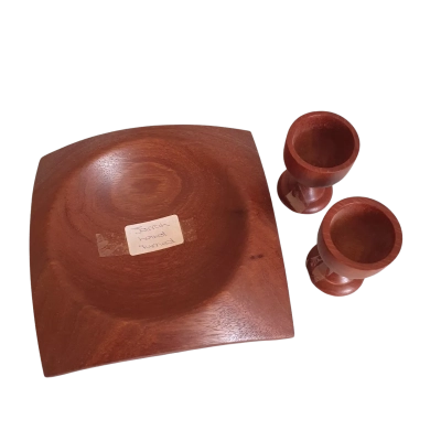 Wooden (Possibly Jarrah) Eggs Cups (2) & Bowl