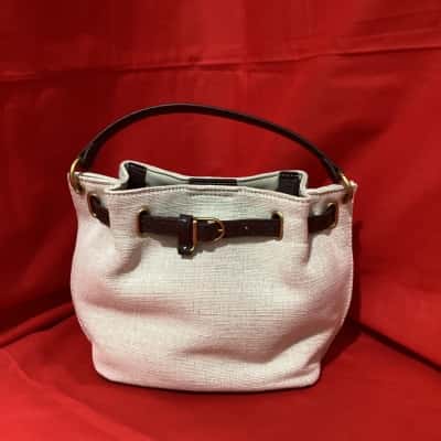Beige Cotton/Linen Canvas Country Road Top Handle Mini Bag, New