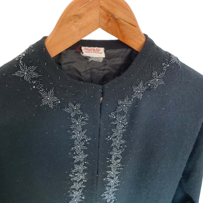  Womens Lamb Wool, Angora Cardigan Black  size 8-10 , 38