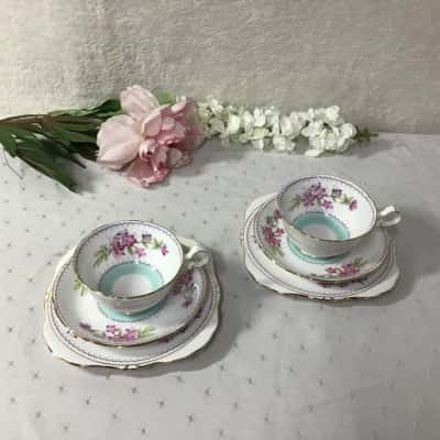 Royal Grafton “Shirley” Set of 2 Bone China Cup Saucers & Plates